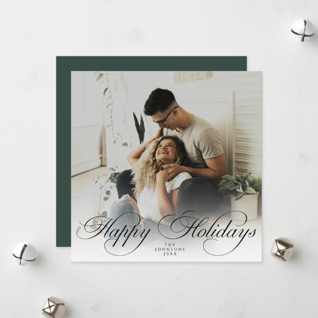  Modern Elegant Calligraphy Script Christmas Photo Julkort (Fram/Back In Situ)