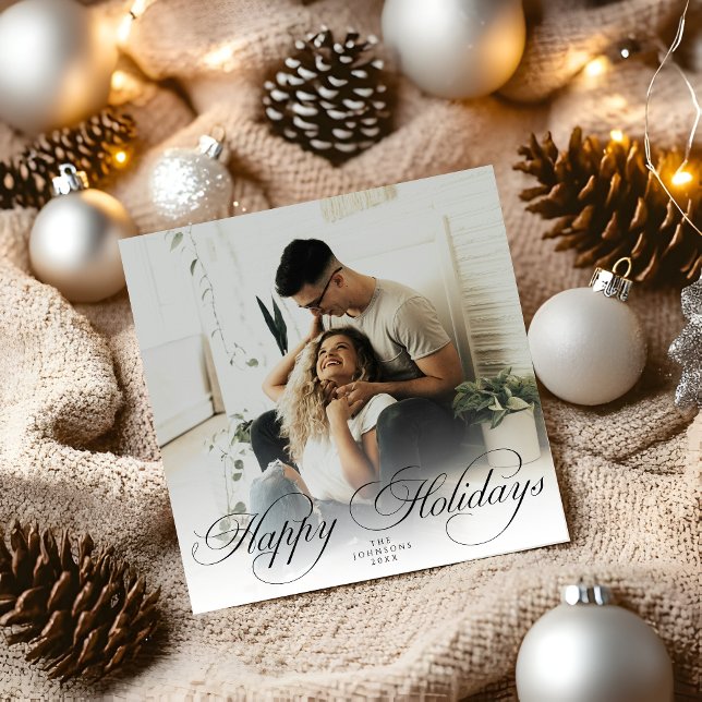  Modern Elegant Calligraphy Script Christmas Photo Julkort (Skapare uppladdad)