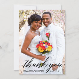 Modern Elegant Calligraphy Script Photo Bröllop Tack Kort