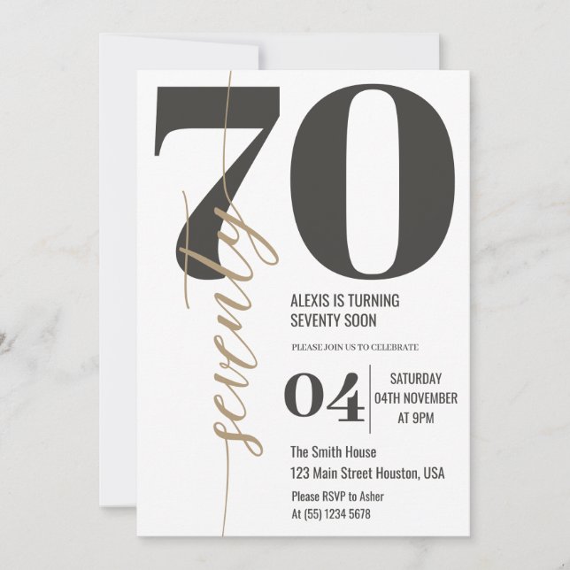 Modern Elegant Calligraphy SEVENTY 70 Birthday Inbjudningar (Framsida)