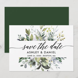 Modern Elegant Calligraphy Watercolor Greenery Spara Datumet