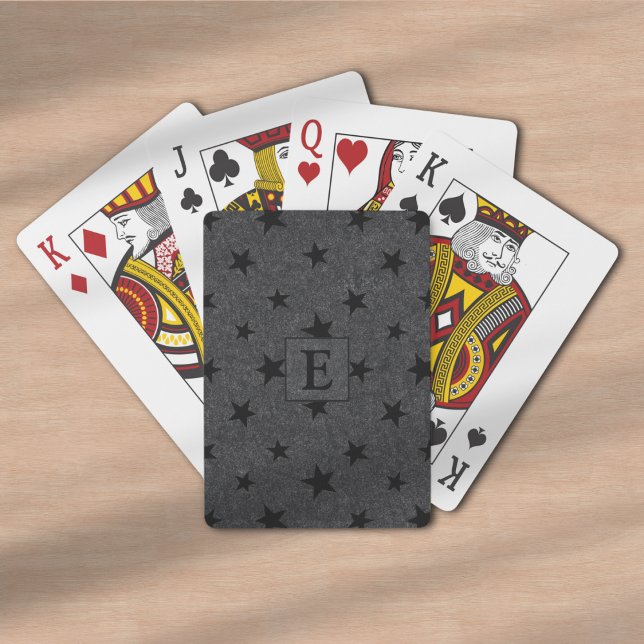 Modern Elegant Chic Black Star Mönster Monogram Casinokort (Skapare uppladdad)