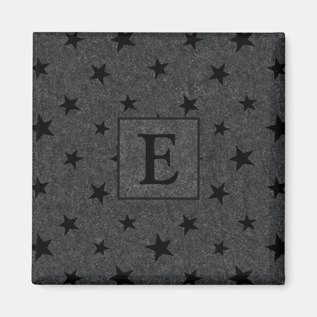 Modern Elegant Chic Black Star Mönster Monogram Magnet (Framsidan)