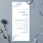 Modern Elegant Chic Blue Bröllop Meny<br><div class="desc">Förnuftig gästerna med det här menykortet i elegant bröllop med en snyggt, ren och enkel design med delikat handritad blommigt och modern blocktypografi i blått. Du kan anpassa alla textavsnitt med hjälp av malltextrutorna. Om det behövs kan du markera den blå "redigera med hjälp av verktyg"-knappen som finns i slutet...</div>
