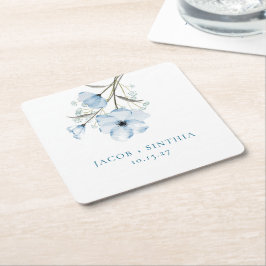 Modern Elegant Chic Damblå Bröllop Underlägg Papper Kvadrat