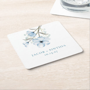 Modern Elegant Chic Damblå Bröllop Underlägg Papper Kvadrat