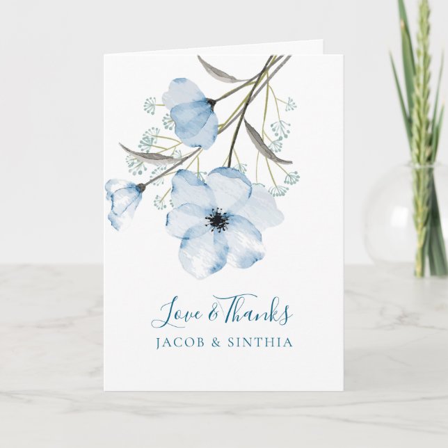 Modern Elegant Chic Dusty Blue Bröllop Tack Kort (Framsida)
