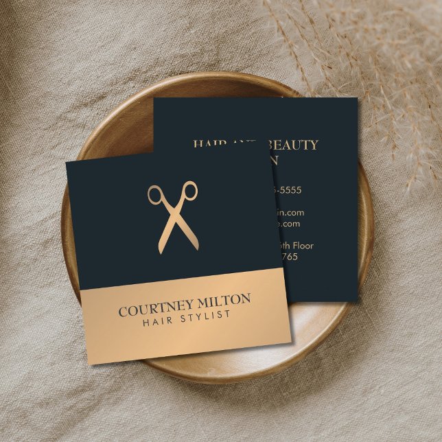 Modern Elegant Chic Falskt Guld Grå Hårstylist Fyrkantigt Visitkort (Skapare uppladdad)