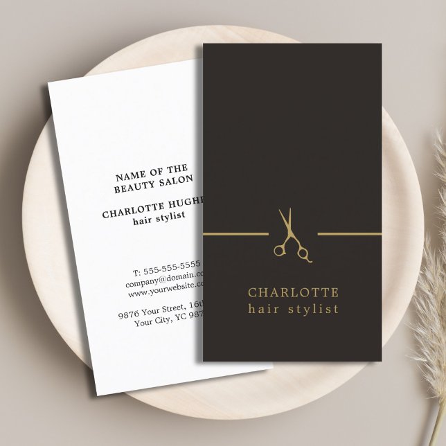 Modern Elegant Chic Faux Guld Black Hair Stylist Visitkort (Skapare uppladdad)