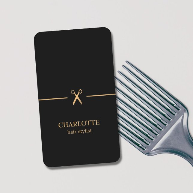 Modern Elegant Chic Faux Guld Black Hair Stylist Visitkort (Skapare uppladdad)