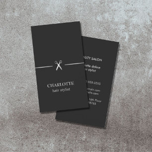 Modern Elegant Chic Faux Silver Black Hair Stylist Visitkort