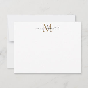 Modern Elegant Chic Girly Script Guld Monogram Anteckningskort