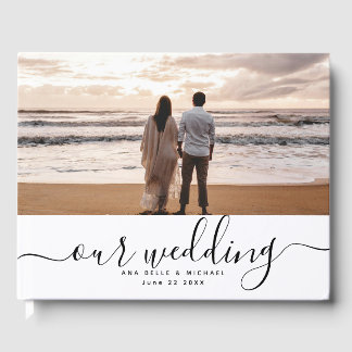 Modern Elegant Chic Handwritten Photo Wedding Gästböcker