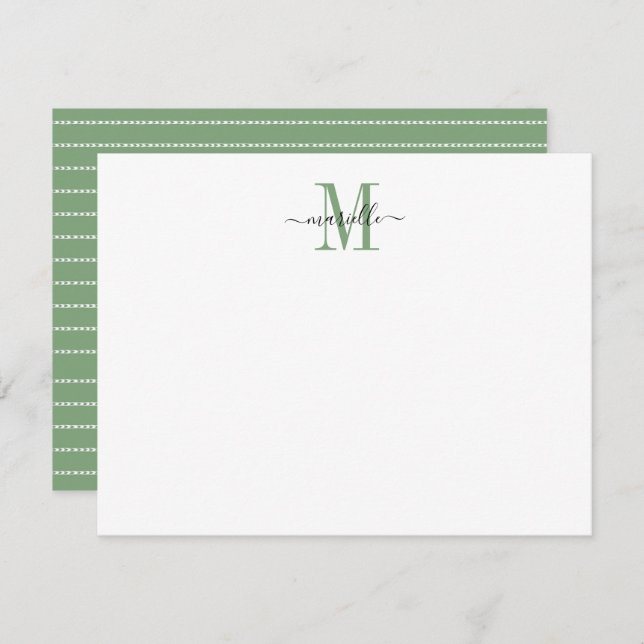 Modern Elegant Chic Script Monogram-Grönt Anteckningskort (Fram/baksida)
