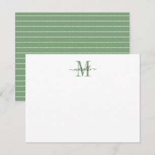 Modern Elegant Chic Script Monogram-Grönt Anteckningskort
