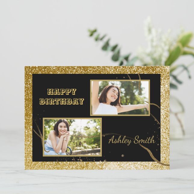 Modern elegant chic svart och guld söt 16 inbjudningar (Stående Fram)