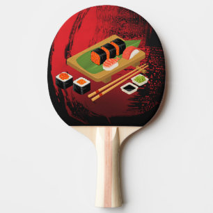 Modern Elegant Chic Svart & Röd Sushi Kokare Pingisracket