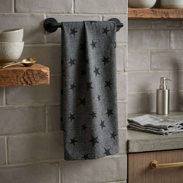 Modern Elegant Chic Svart Stjärnmönster Kökshandduk (Skapare uppladdad)