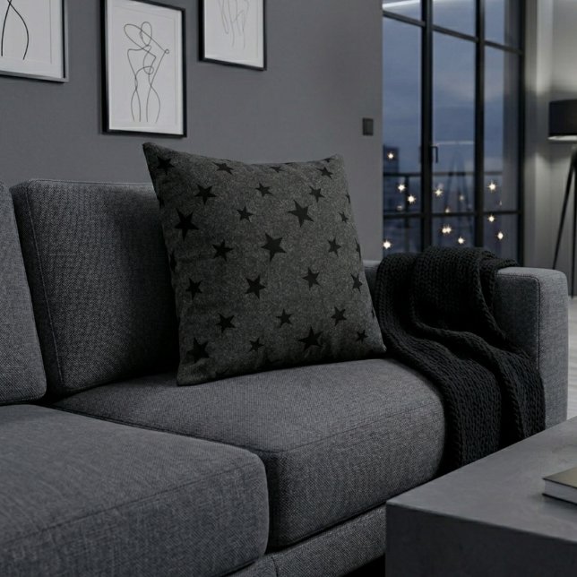 Modern Elegant Chic Svart Stjärnmönster Kudde (Skapare uppladdad)