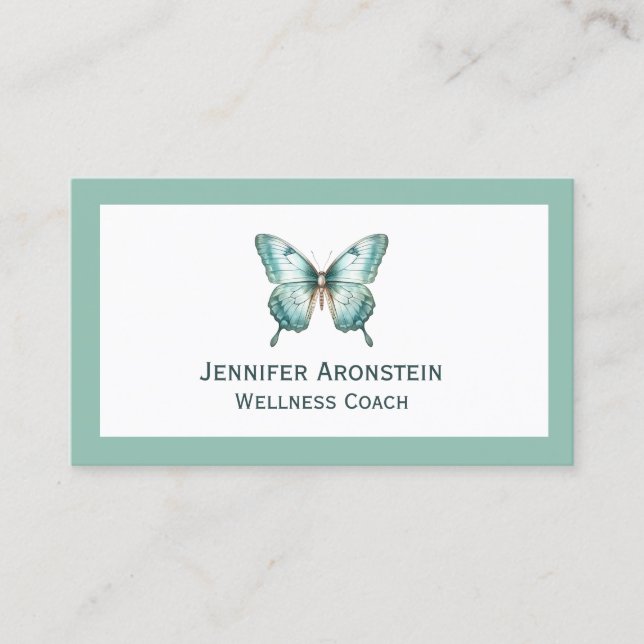 Modern Elegant Chic Teal Butterfly Visitkort (Framsida)