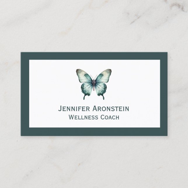 Modern Elegant Chic Teal Butterfly Visitkort (Framsida)