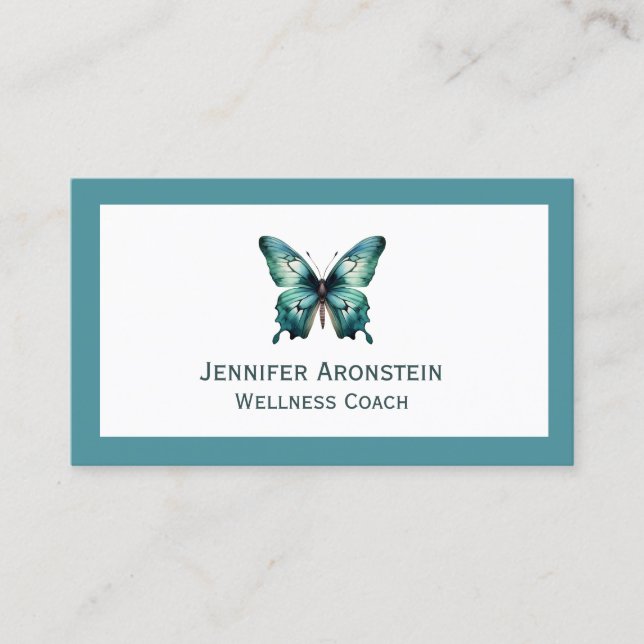 Modern Elegant Chic Teal Butterfly Visitkort (Framsida)
