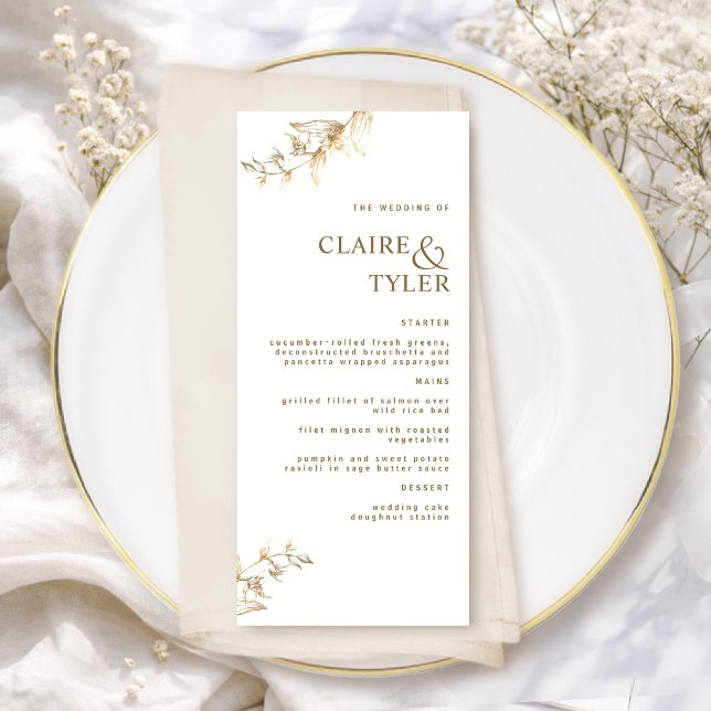 Modern Elegant Chic Vit och Guld Bröllop Meny (Skapare uppladdad)