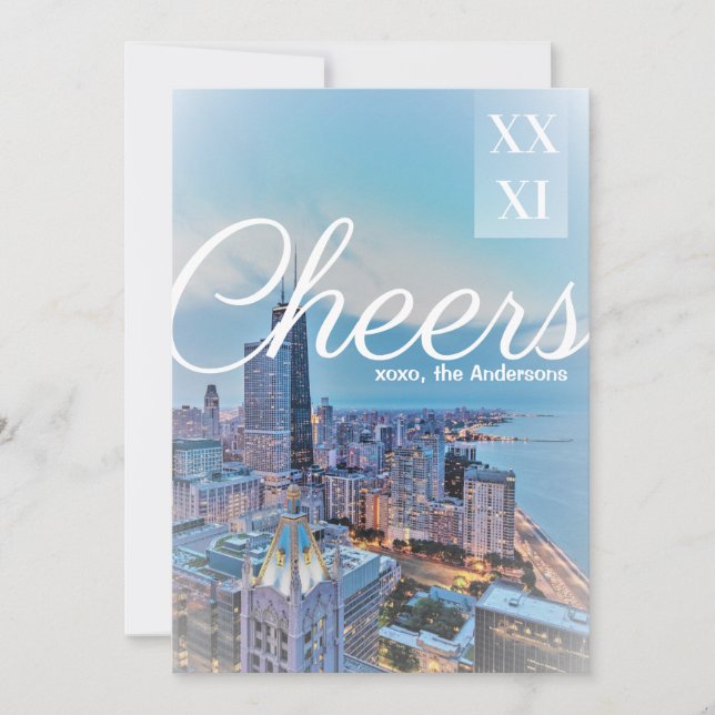 Modern Elegant Chicago City Skyline Greeting Card Kort (Framsida)