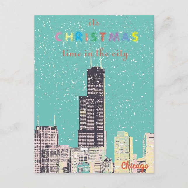 Modern Elegant Chicago City Skyline Greeting Card Vykort (Framsida)