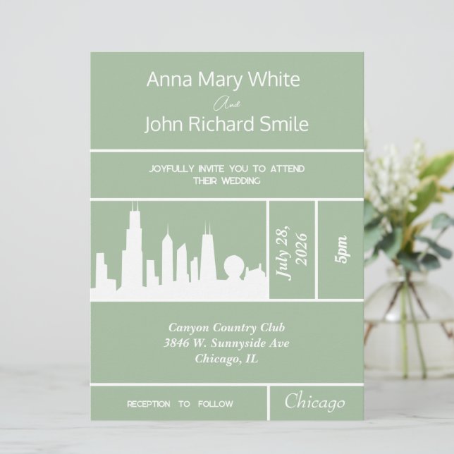 Modern Elegant Chicago City Skyline-inbjudan Inbjudningar (Stående Fram)