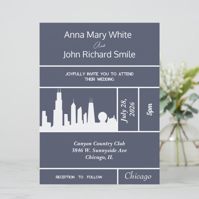 Modern Elegant Chicago City Skyline-inbjudan Inbjudningar (Stående Fram)