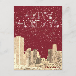 Modern Elegant Chicago City Skyline Kort Postkort