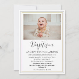 Modern Elegant Christian Guld Photo | Baptism Inbjudningar
