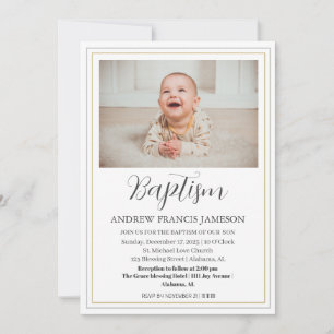 Modern Elegant Christian Guld Photo Baptism Inbjudningar