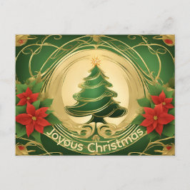 Modern Elegant Christmas Tree with Gold Color Trim Helg Vykort