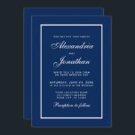 Modern Elegant Classic Blue Wedding-inbjudan Inbjudningar<br><div class="desc">Modern Elegant,  men enkelt Bröllop klassiskt blått och vitt inbjudningskort</div>