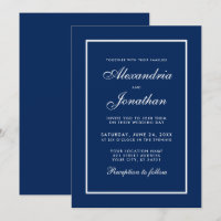 Modern Elegant Classic Blue Wedding-inbjudan