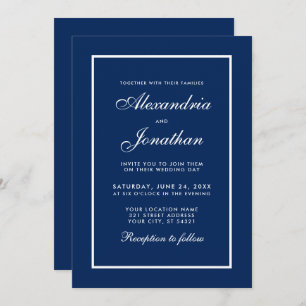 Modern Elegant Classic Blue Wedding-inbjudan Inbjudningar