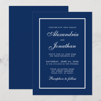 Modern Elegant Classic Blue Wedding-inbjudan Inbjudningar