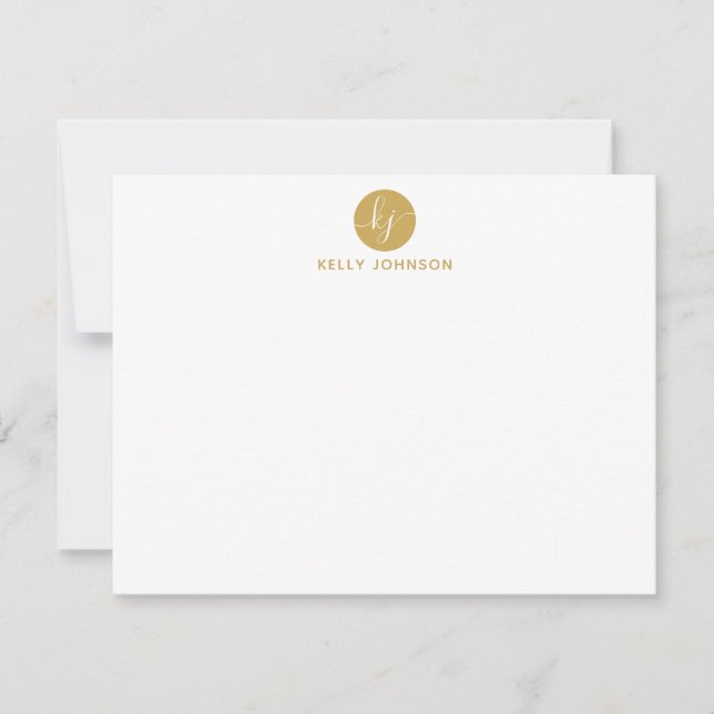 Modern Elegant Classic i Guld-skript, monogram Cir Anteckningskort (Framsida)