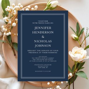 Modern Elegant Classic Navy Blue Bröllop Inbjudningar