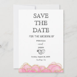 Modern Elegant Classic Rosa och Guld Bröllop Spara Datumet
