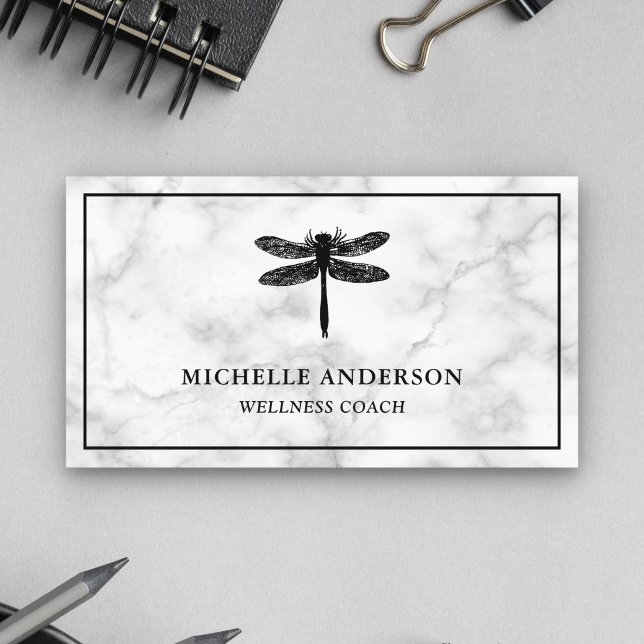 Modern Elegant Classic White Marble Dragonfly Visitkort (Skapare uppladdad)