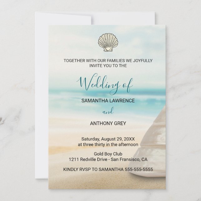 Modern Elegant Coastal Wedding Invitation Inbjudningar (Framsida)