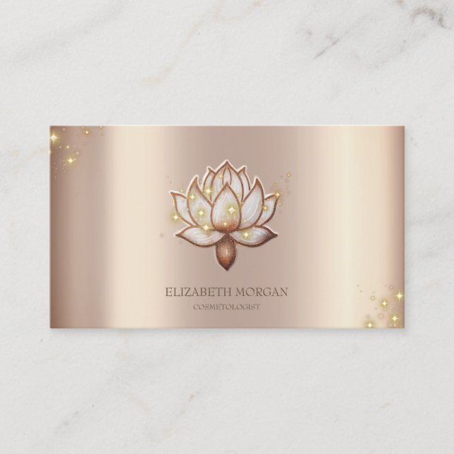 Modern Elegant Cool Glans Brun Lotus  Visitkort (Framsida)