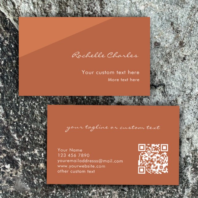 Modern Elegant Copper Tan QR Code  Visitkort (Customize this stylish business card template. Copper elegant simple QR code calling card.)