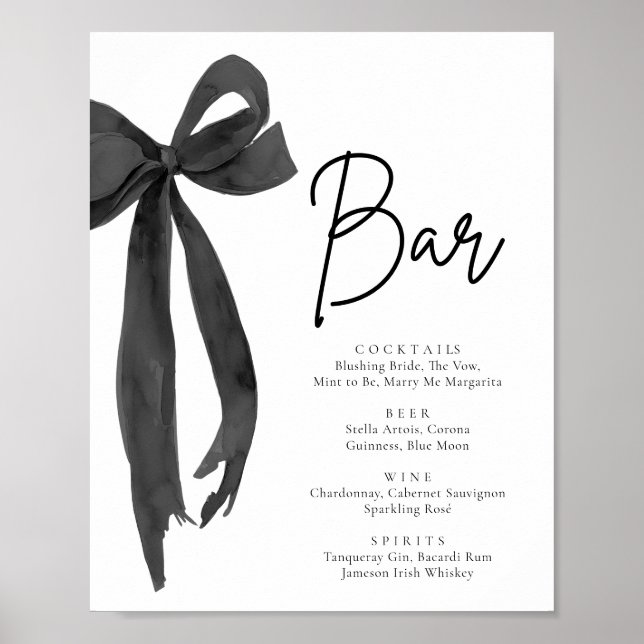 Modern Elegant Coquette Black Bow Pub-signalen Poster (Framsidan)
