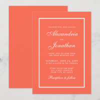 Modern Elegant Coral and White Wedding bjudande