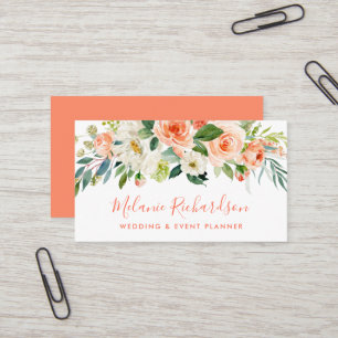 Modern Elegant Coral Blommigt Greenery Visitkort
