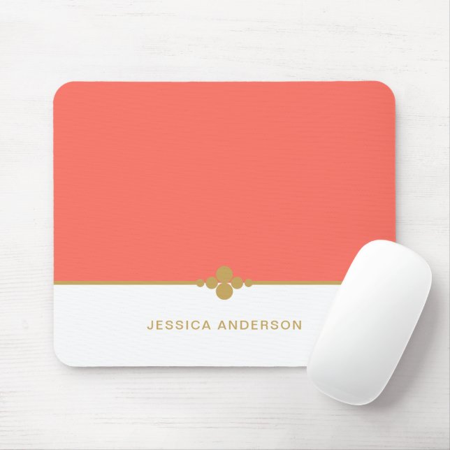 Modern Elegant Coral Guld Namn Mousepad Musmatta (Med mus)
